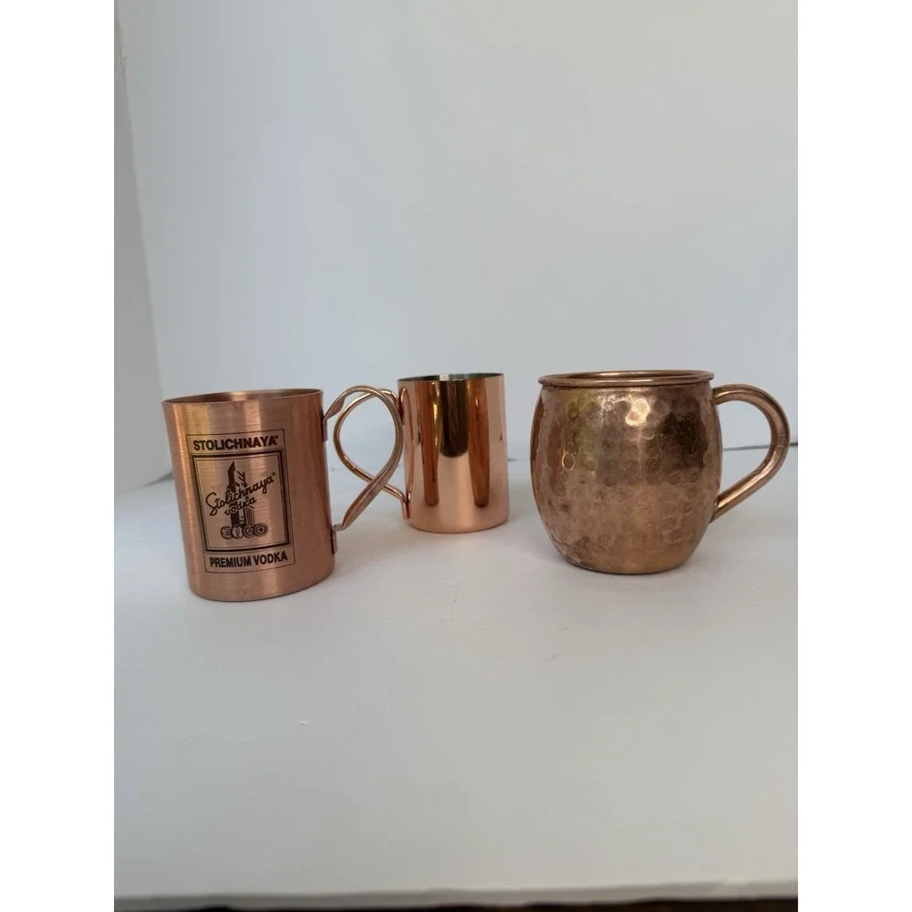 Lot Of 3 Moscow Mule Copper Mug Ketel One Vodka Stoli S IV Makers Mark Hammered‎